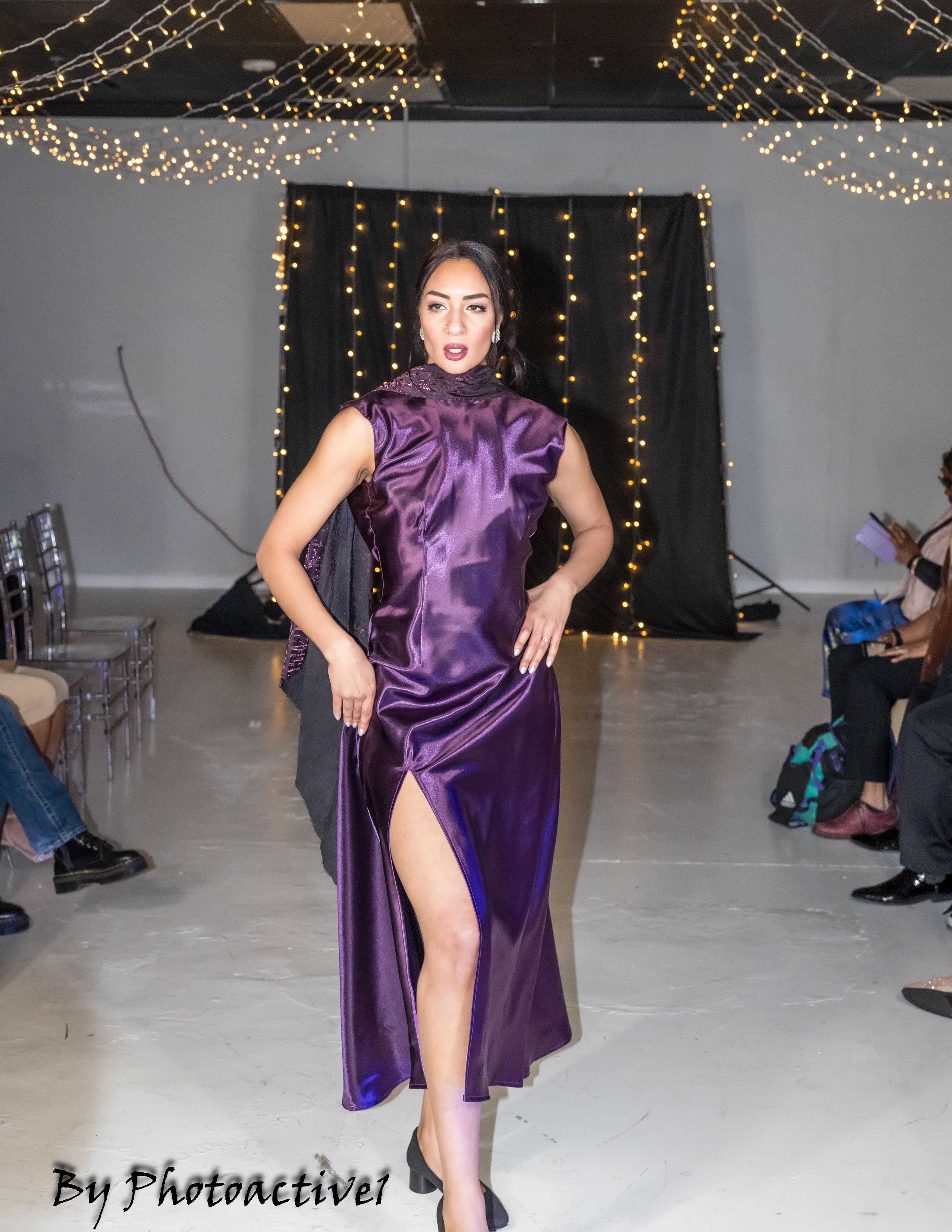 NABUHA purple satin runway gown