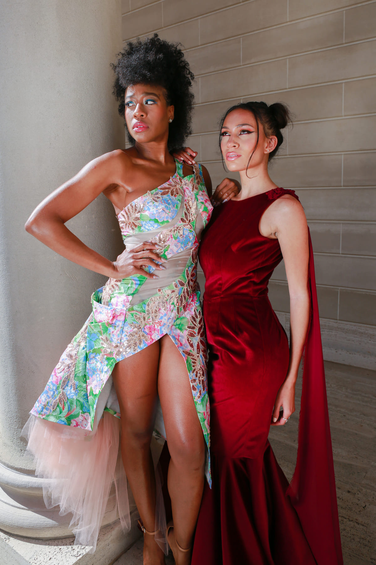 Two-look pairing, Floral and crimson